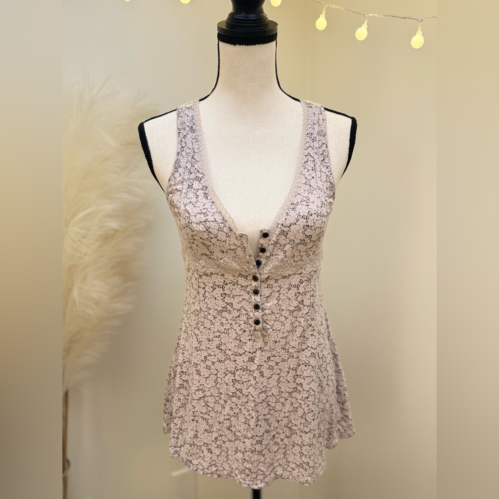 🌾 Free People Lace Button-Front Tank‎ - Cream